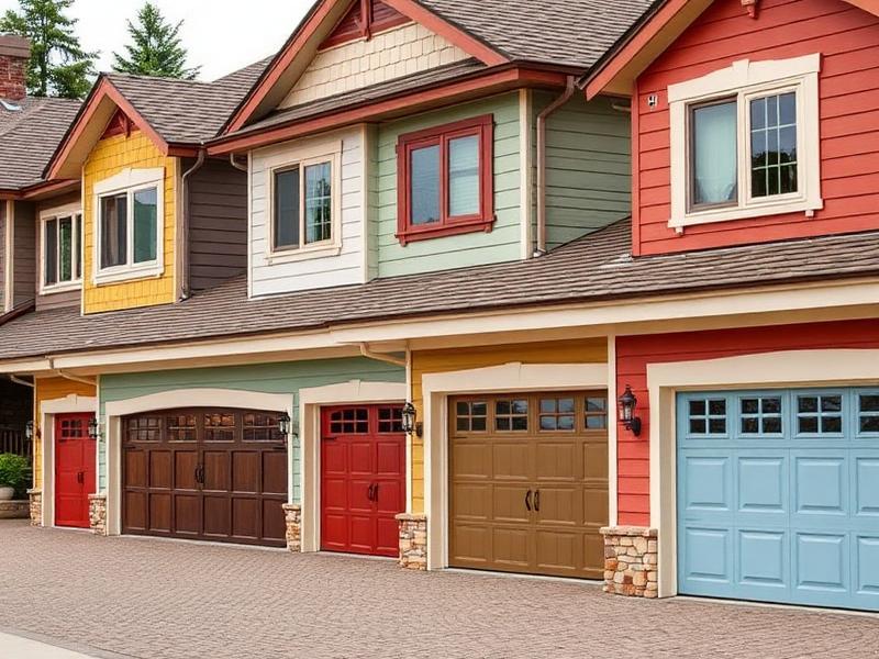 Beautiful custom garage door with contemporary color finish complementing home exterior