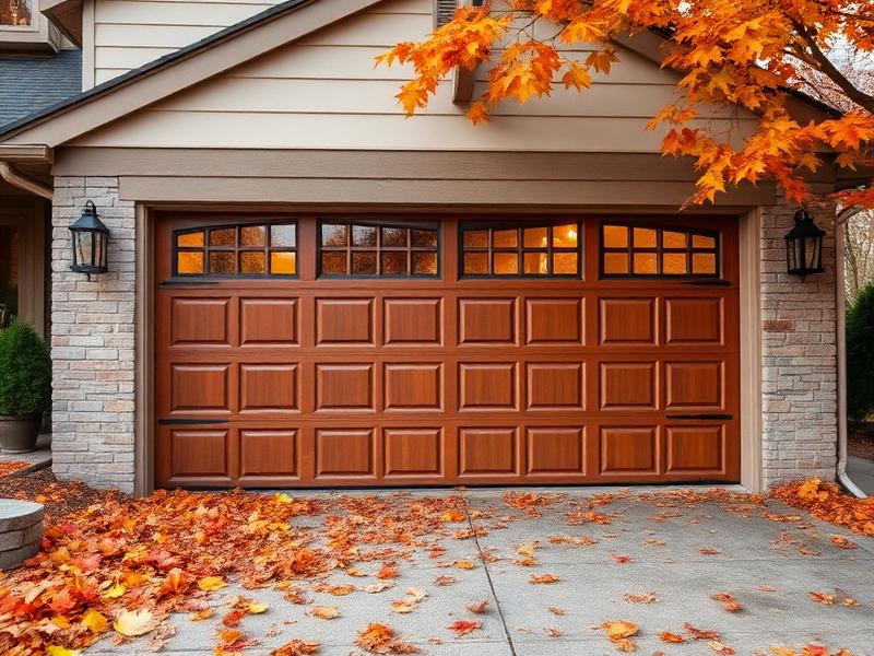 Homeowner inspecting garage door weatherstripping before fall season